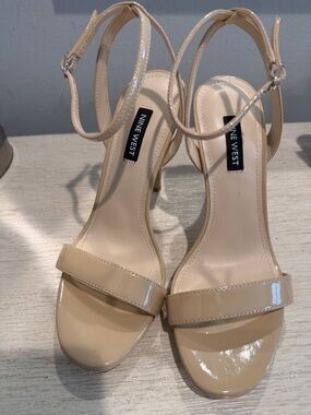 Nine West Beige Patent Ankle-Strap Heels